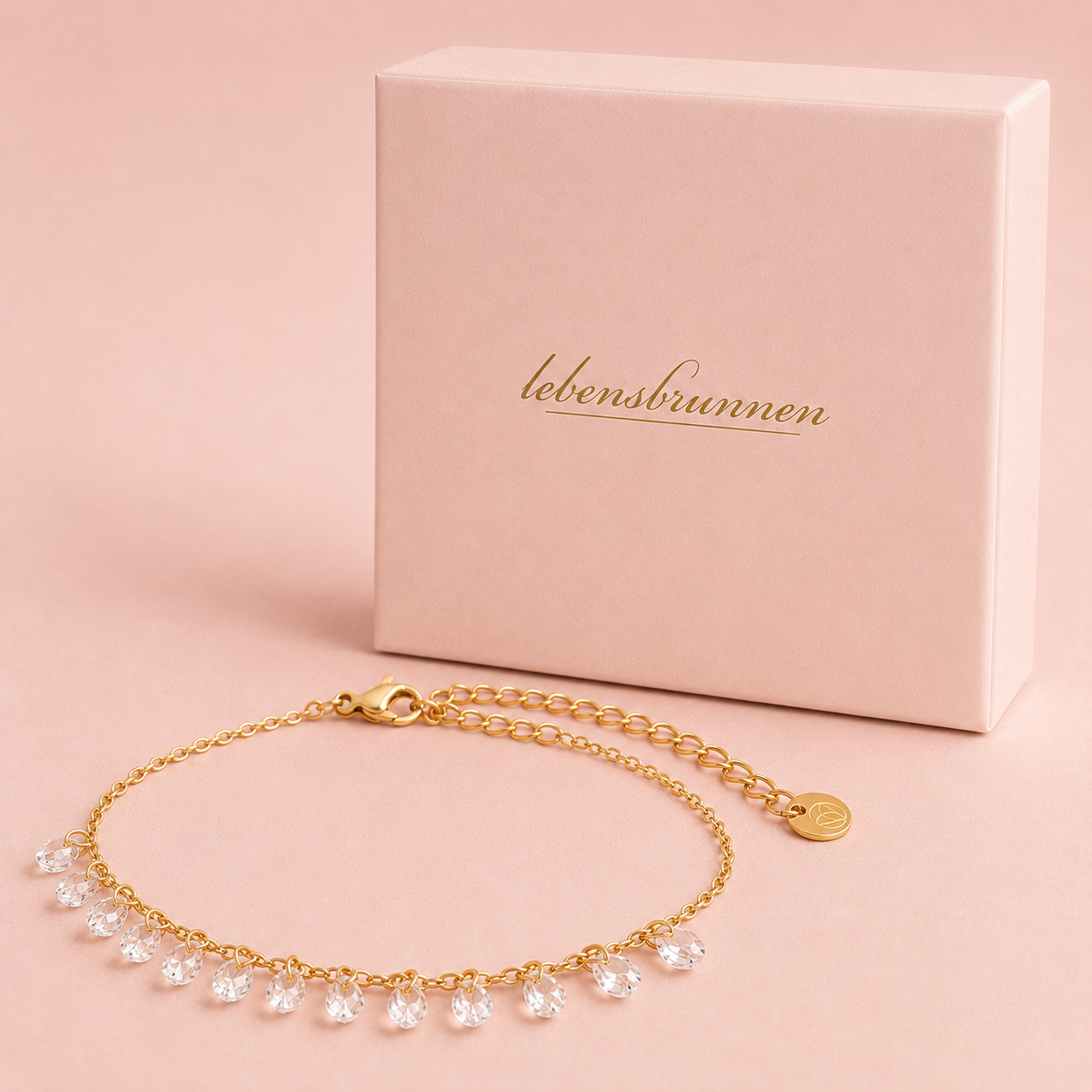Zirkonia Armband mit runden Steinen –  vergoldet, 17 + 3 cm