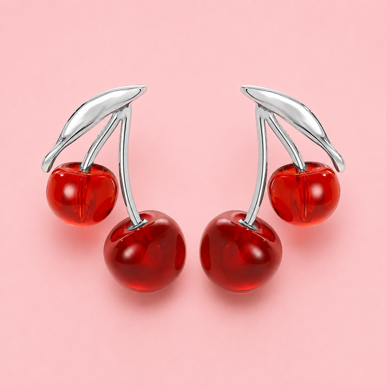 Fruchtige Ohrringe Red Cherry / Kirschen - silberfarben, 34mm