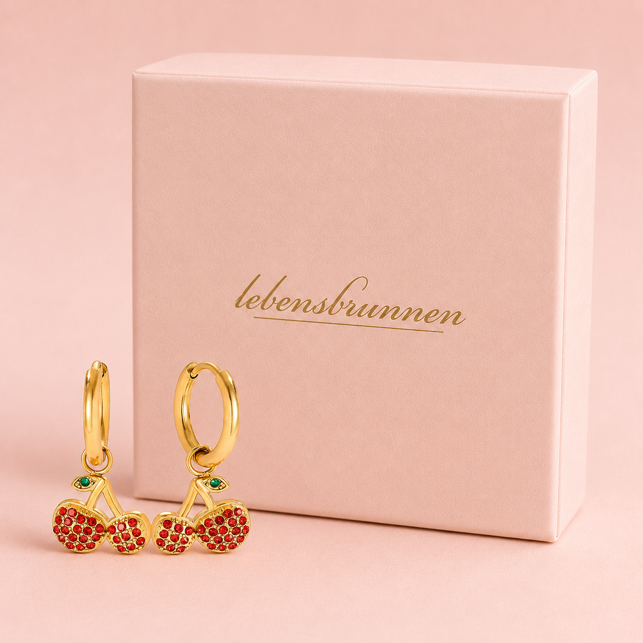 Fruchtige Ohrringe "Diamond Cherry" / Kirsche - vergoldet, 27mm