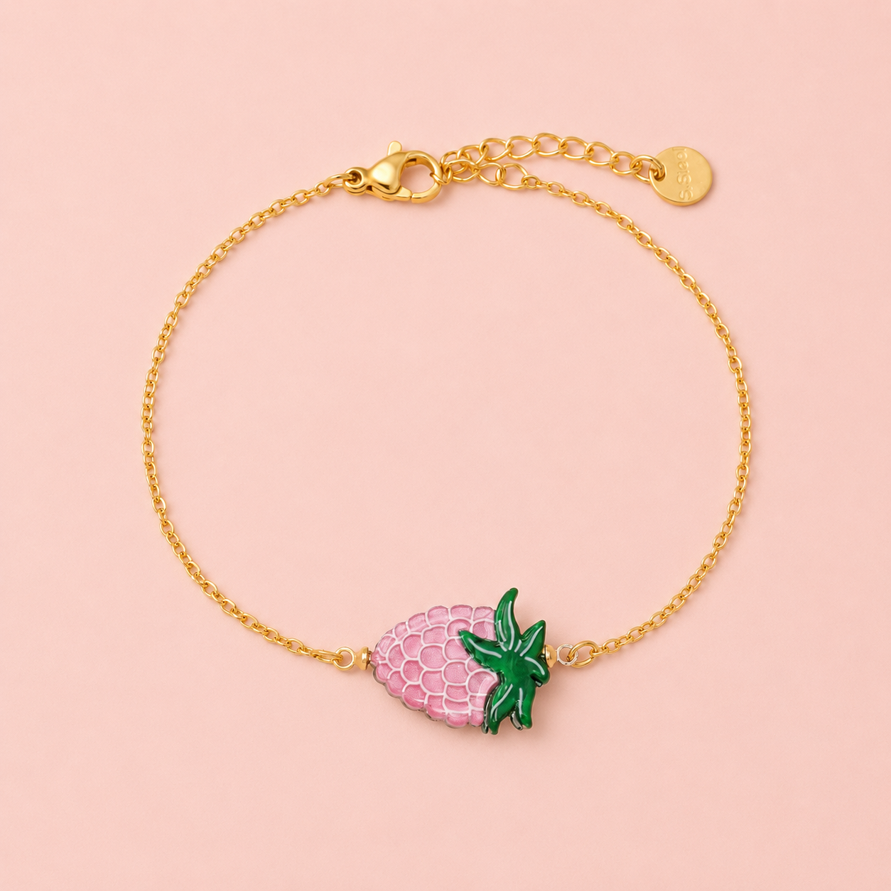 Himbeer Raspberry Armband / Armkette - vergoldet, 17cm