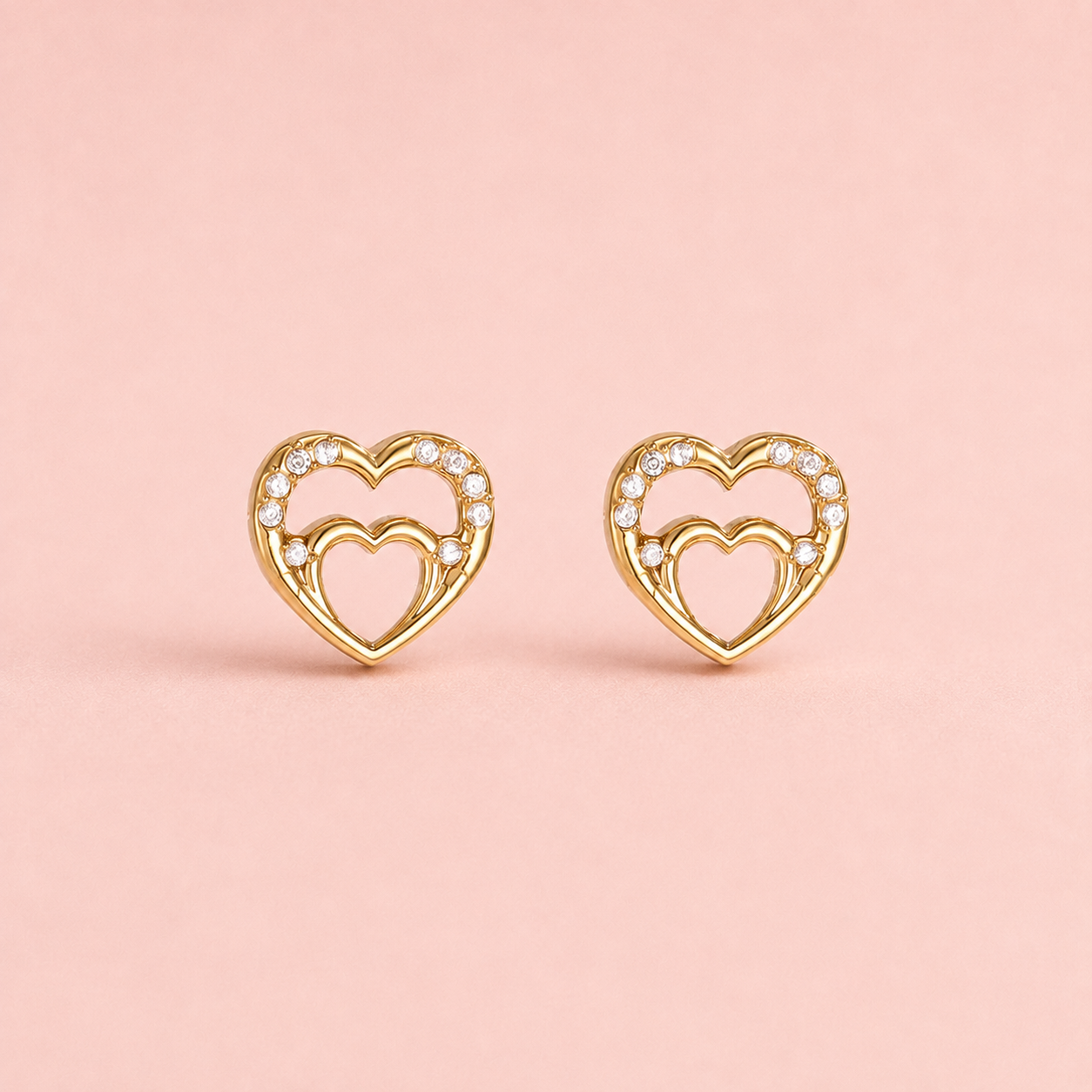 Open Heart Ohrringe / Herz Zirkonia - vergoldet, 10mm