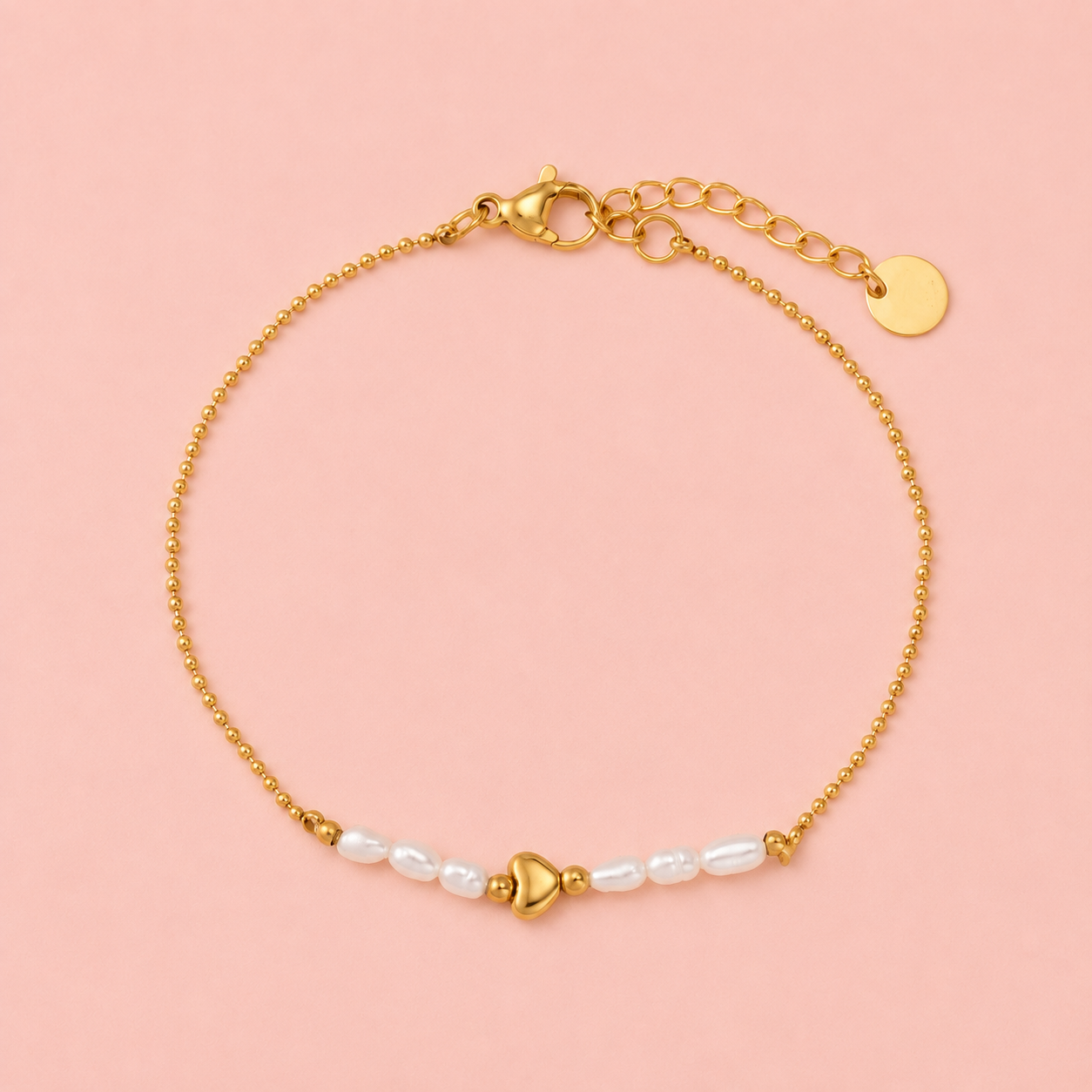 Armband Süßwasser-Perlen und mini Herz - vergoldet, 17cm