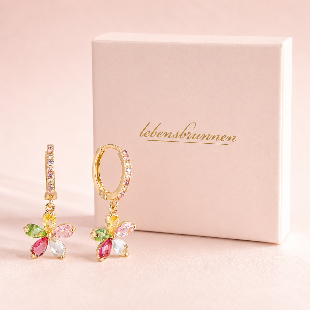 Blumen Creolen mit Zirkonia – vergoldet, 26 mm