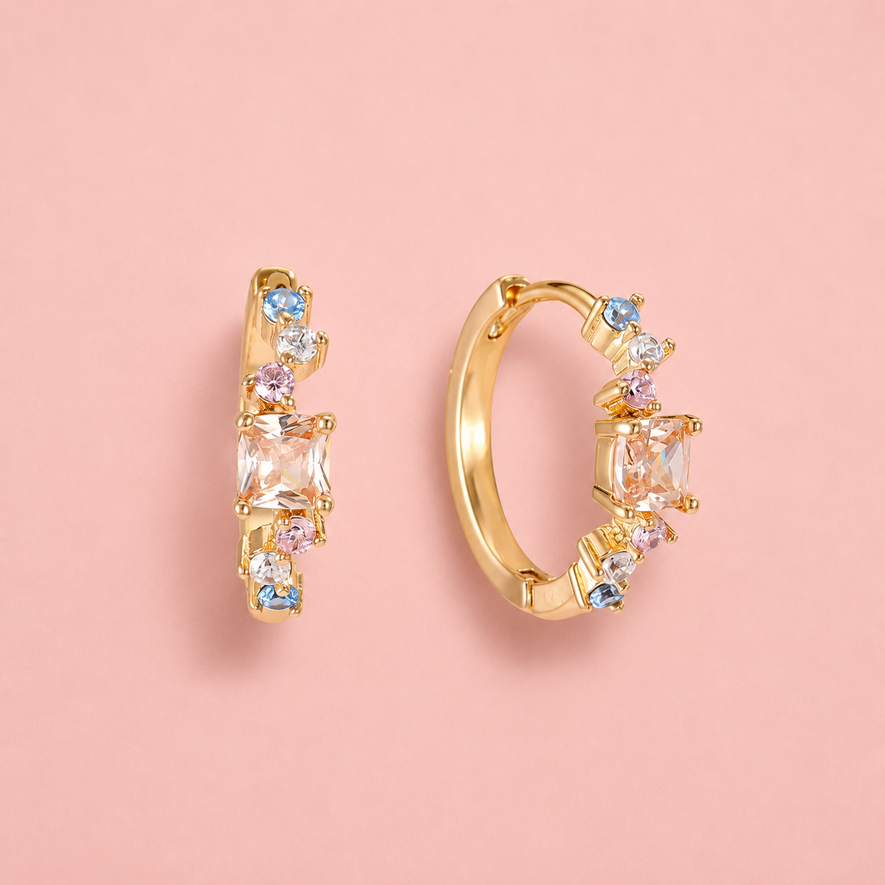 Bunte, zarte Zirkonia Creolen "Tiffany" – vergoldet, 17 mm