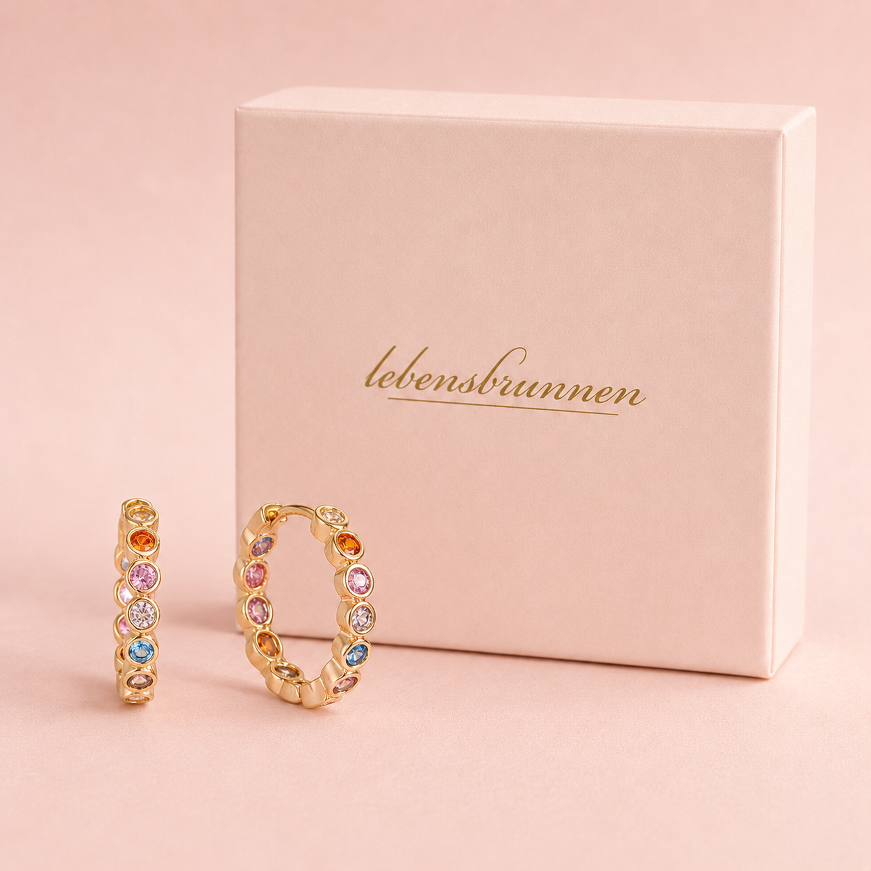 Feine, bunte Zirkonia Creolen – vergoldet, 16 mm