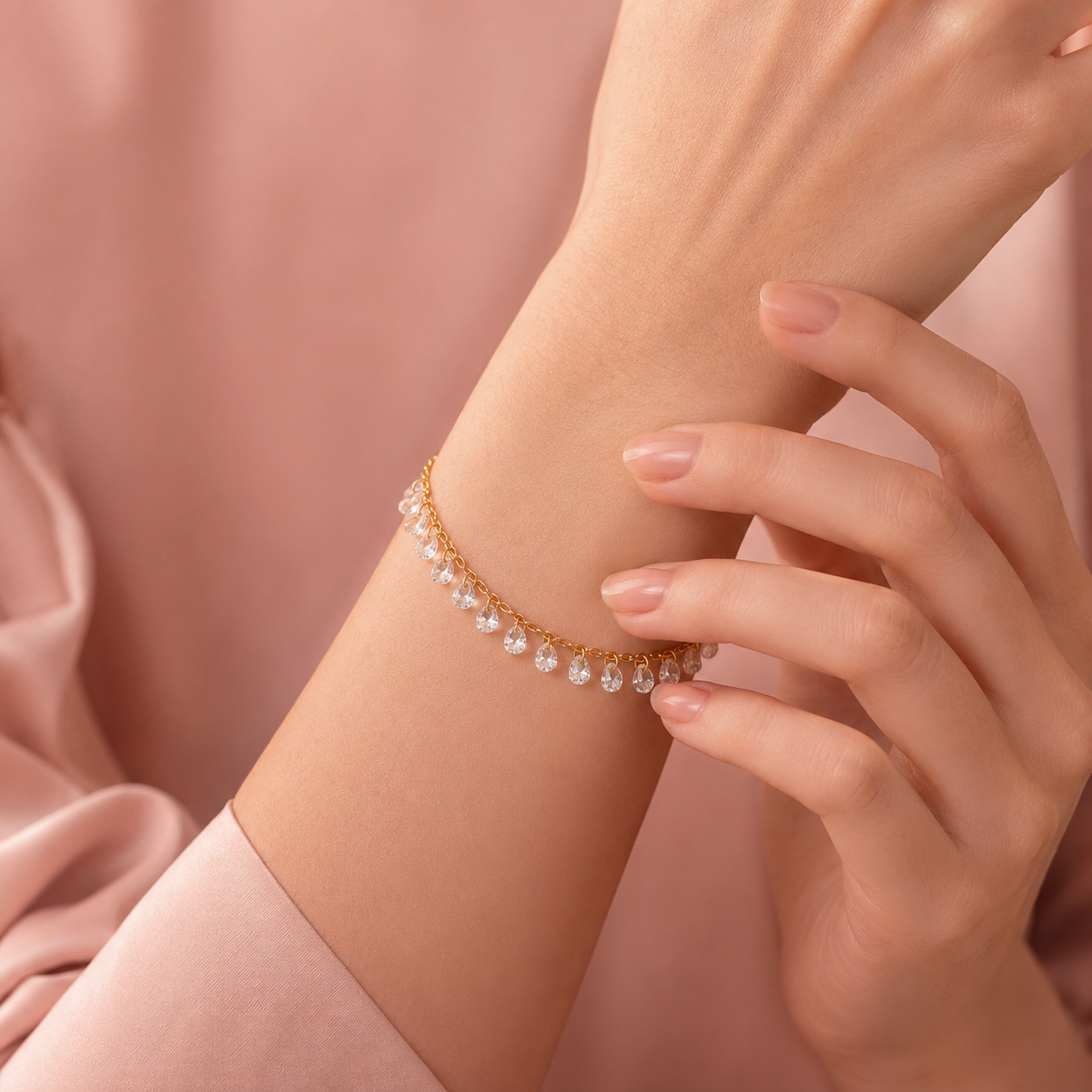 Zirkonia Armband mit runden Steinen –  vergoldet, 17 + 3 cm