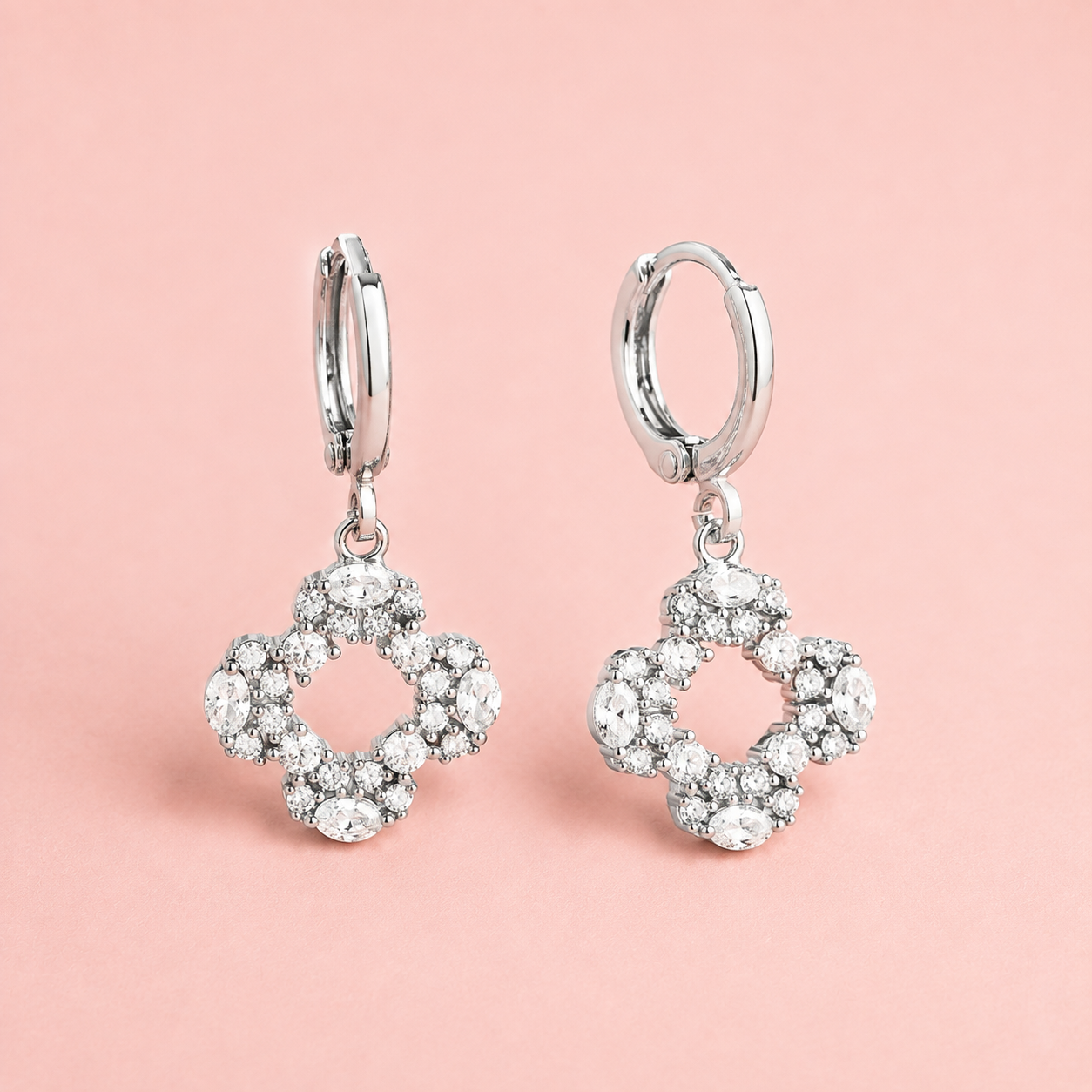 Ohrringe Lucky Diamond Flower - vergoldet, 28mm