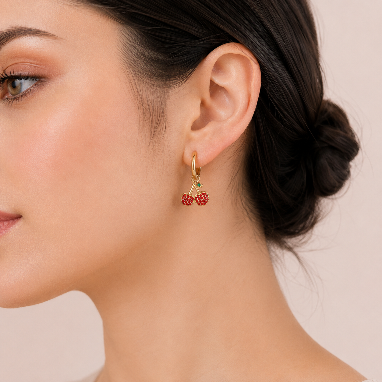 Fruchtige Ohrringe "Diamond Cherry" / Kirsche - vergoldet, 27mm