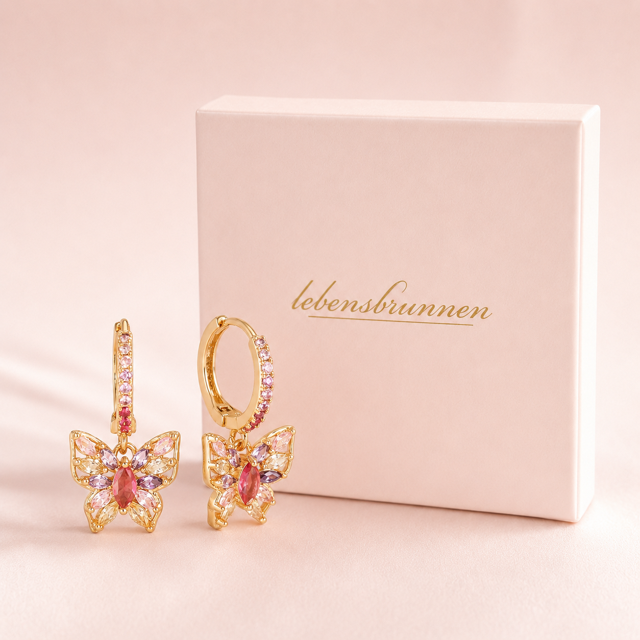 Schmetterlings Creolen mit Zirkonia – vergoldet, 22 mm