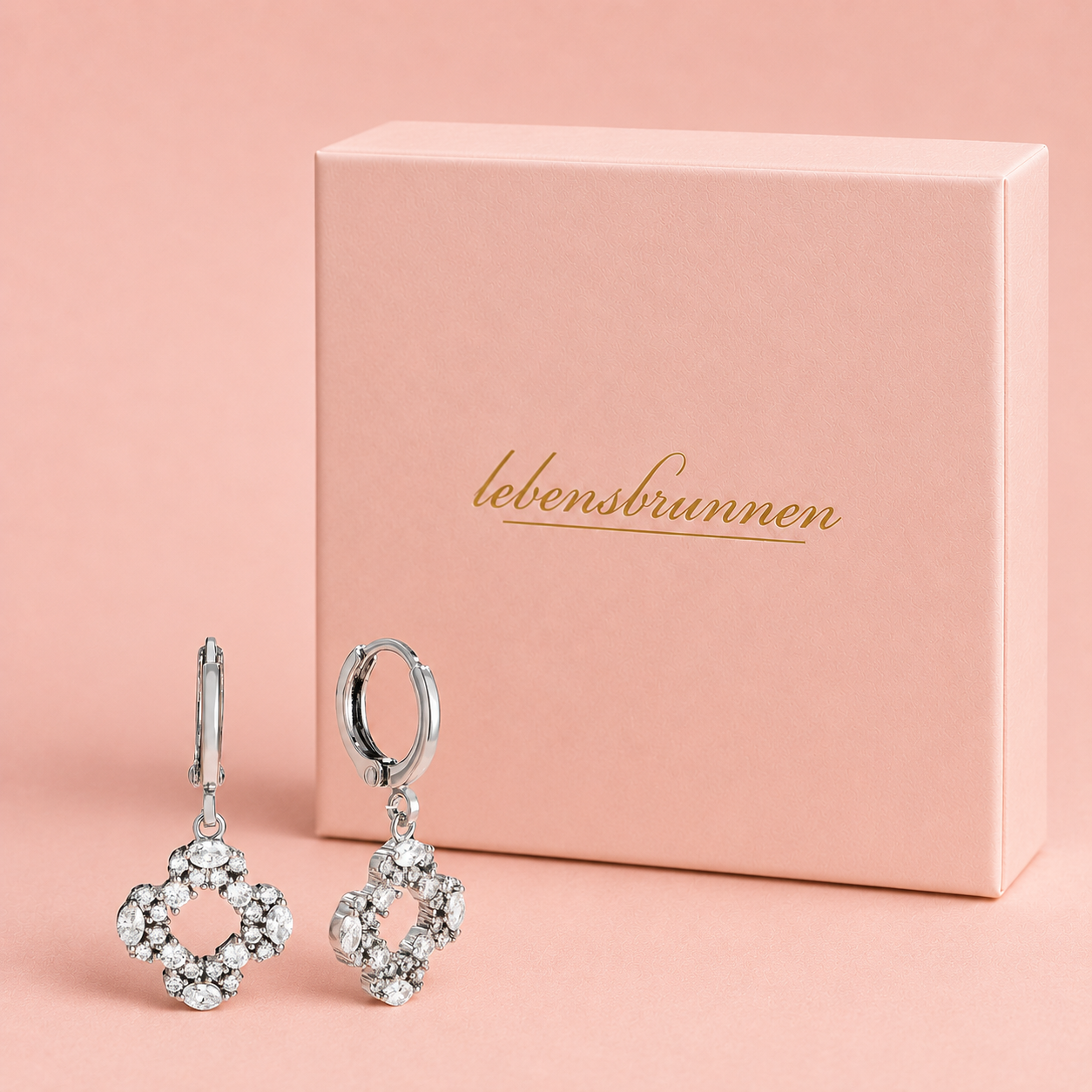 Ohrringe Lucky Diamond Flower - vergoldet, 28mm
