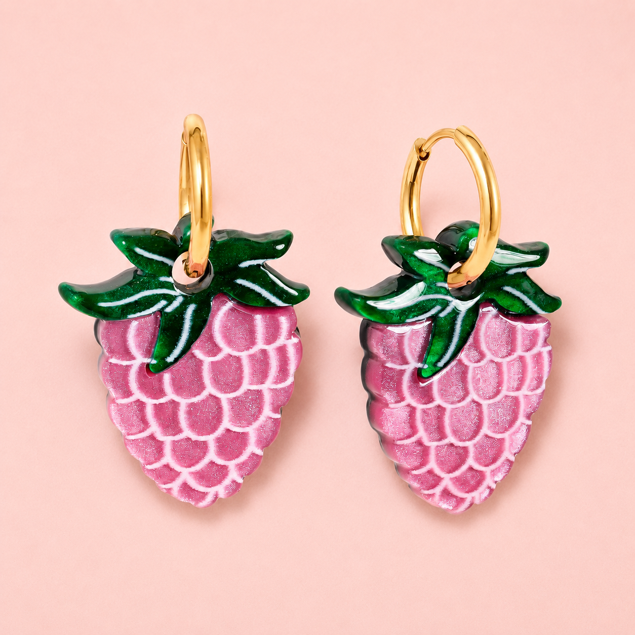 Himbeer Ohrringe "Raspberry" – vergoldet, 26 mm