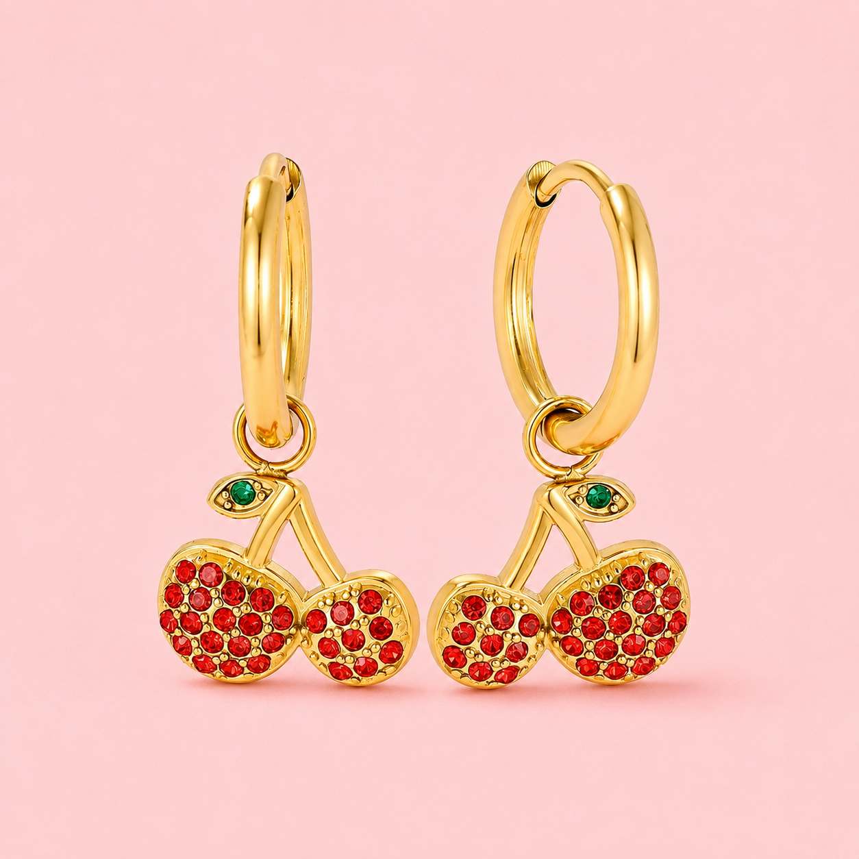 Fruchtige Ohrringe "Diamond Cherry" / Kirsche - vergoldet, 27mm