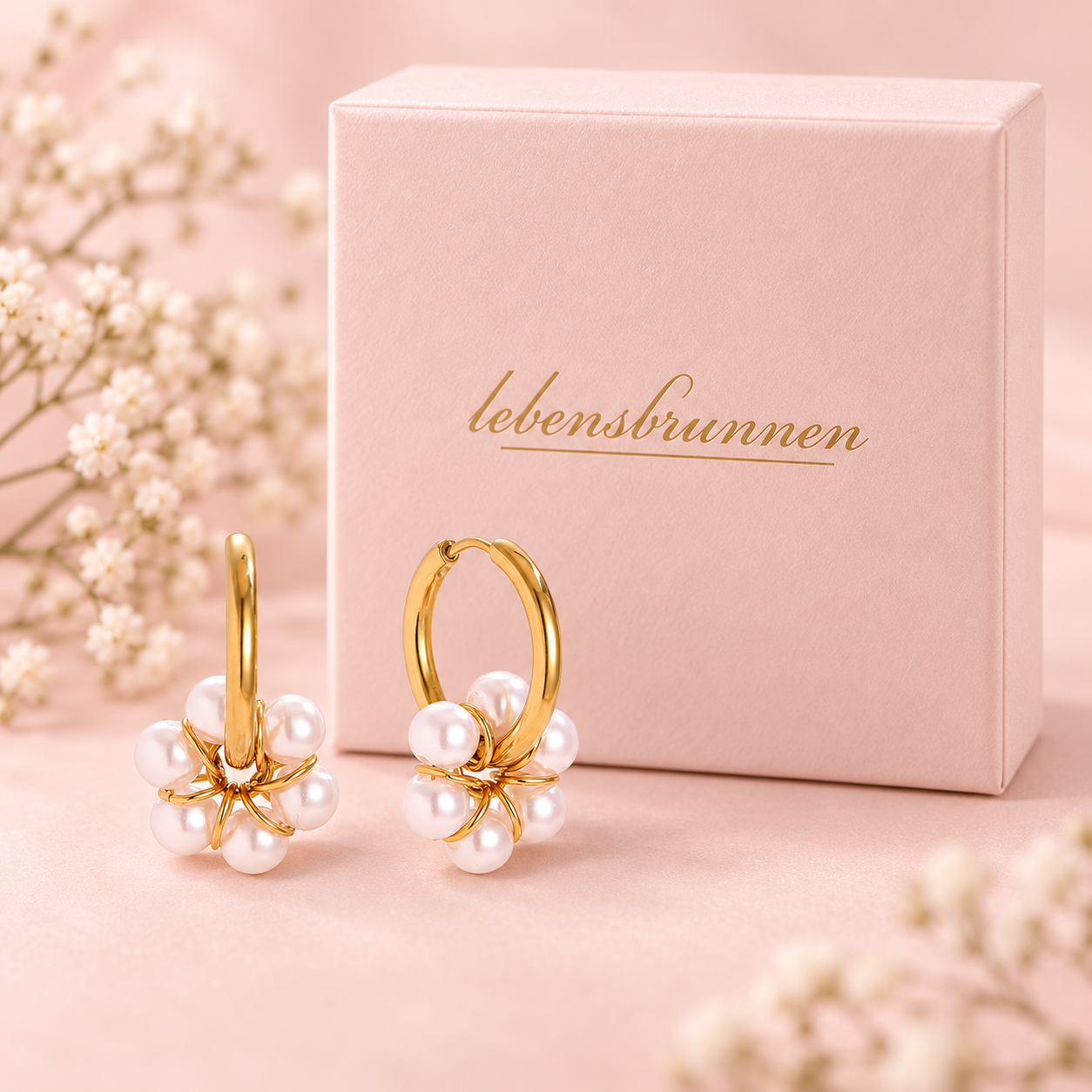 Perlenblumen Hoops Ohrringe – vergoldet, 21 x 28 mm