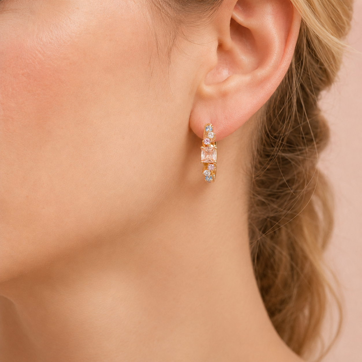 Bunte, zarte Zirkonia Creolen "Tiffany" – vergoldet, 17 mm