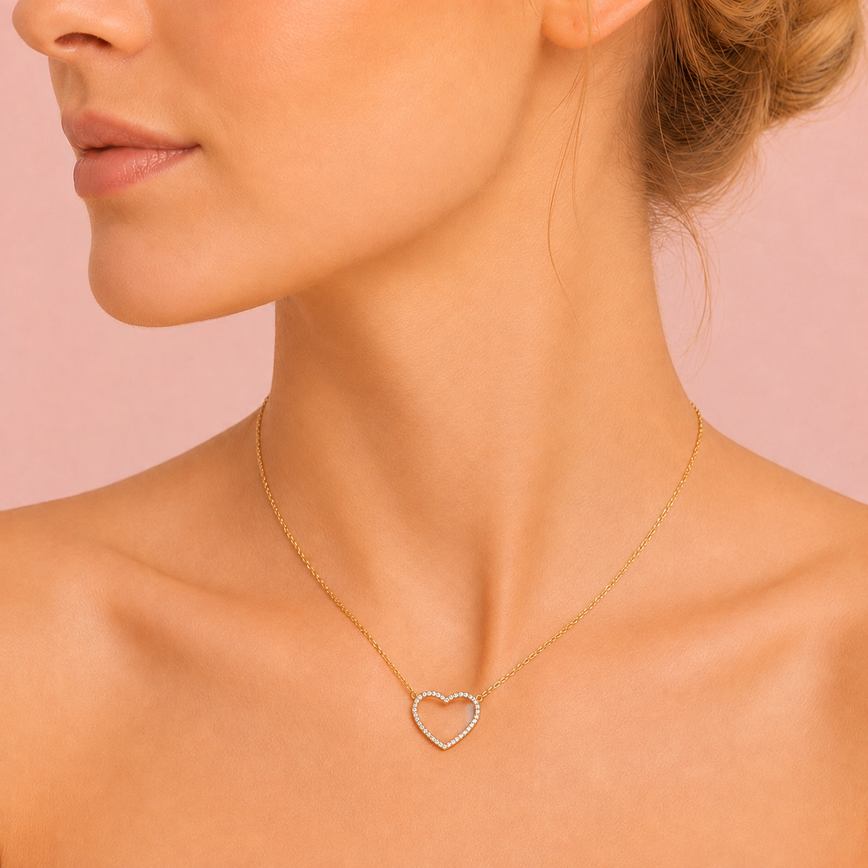 Halskette Tiny Diamonds Hollow Heart - vergoldet, 40cm