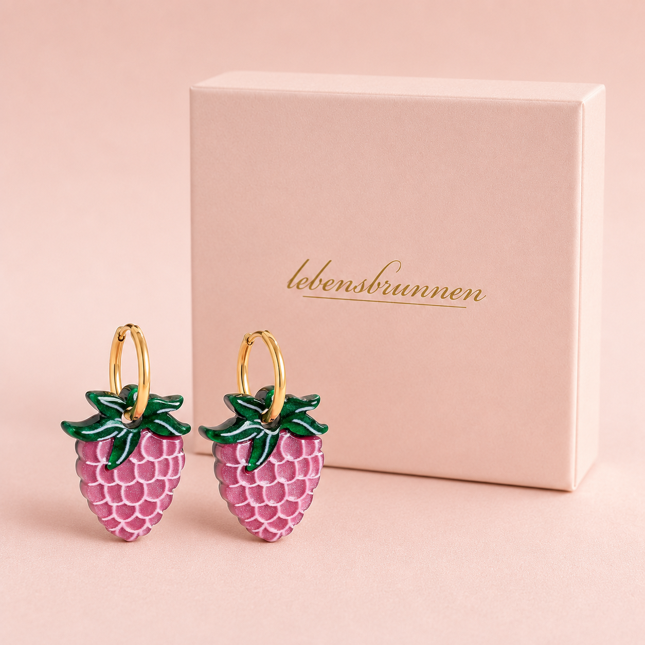 Himbeer Ohrringe "Raspberry" – vergoldet, 26 mm