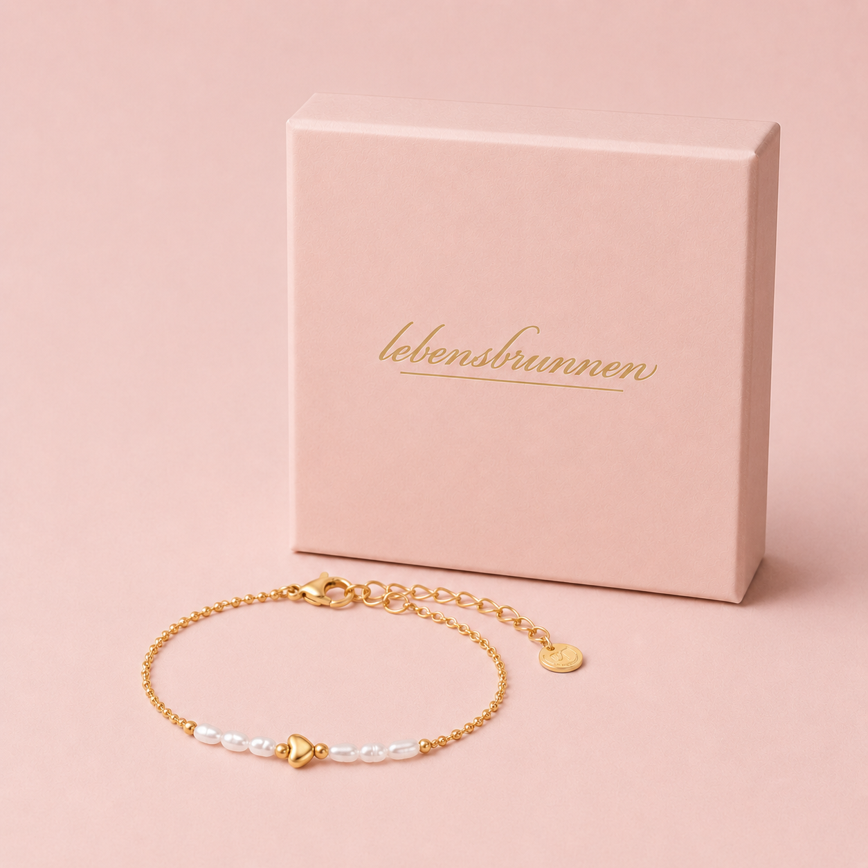 Armband Süßwasser-Perlen und mini Herz - vergoldet, 17cm