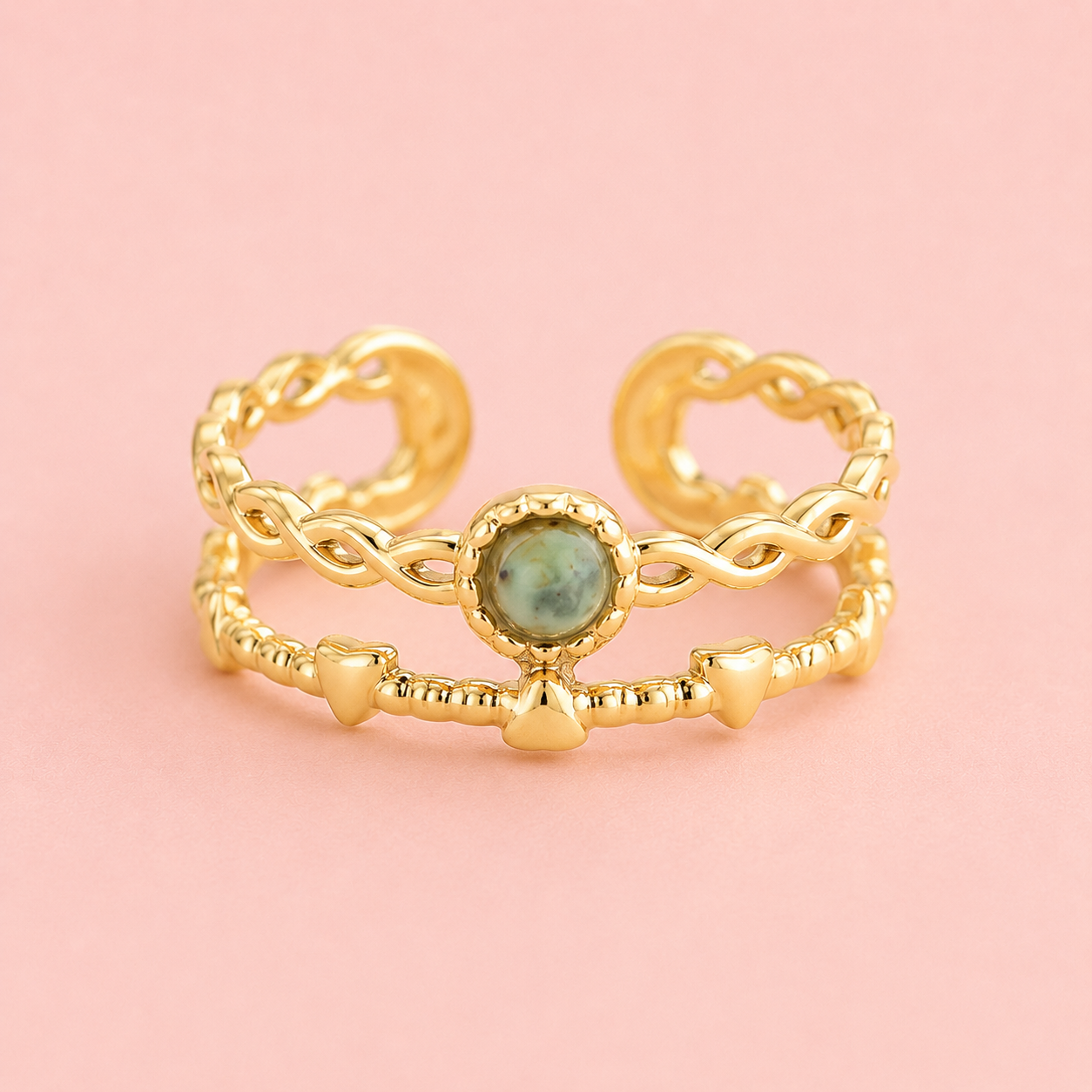 Ring Turquoise Naturstein, vergoldet