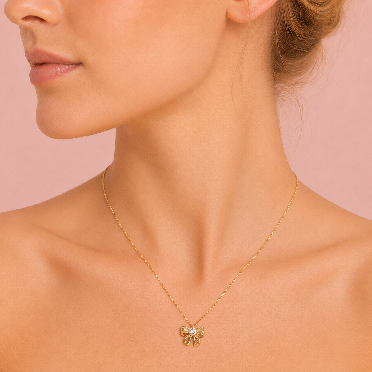 Halskette Sweet Bowtie With Diamond - vergoldet, 39cm