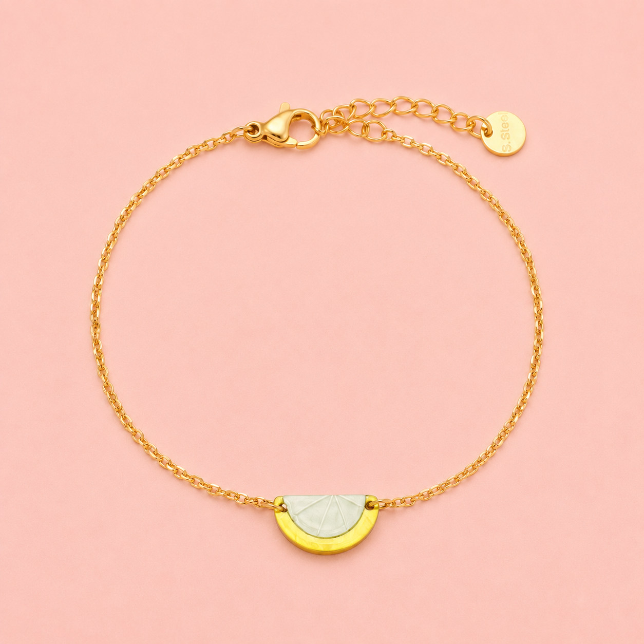 Zitronen Lemon Armband / Armkette - vergoldet, 17cm