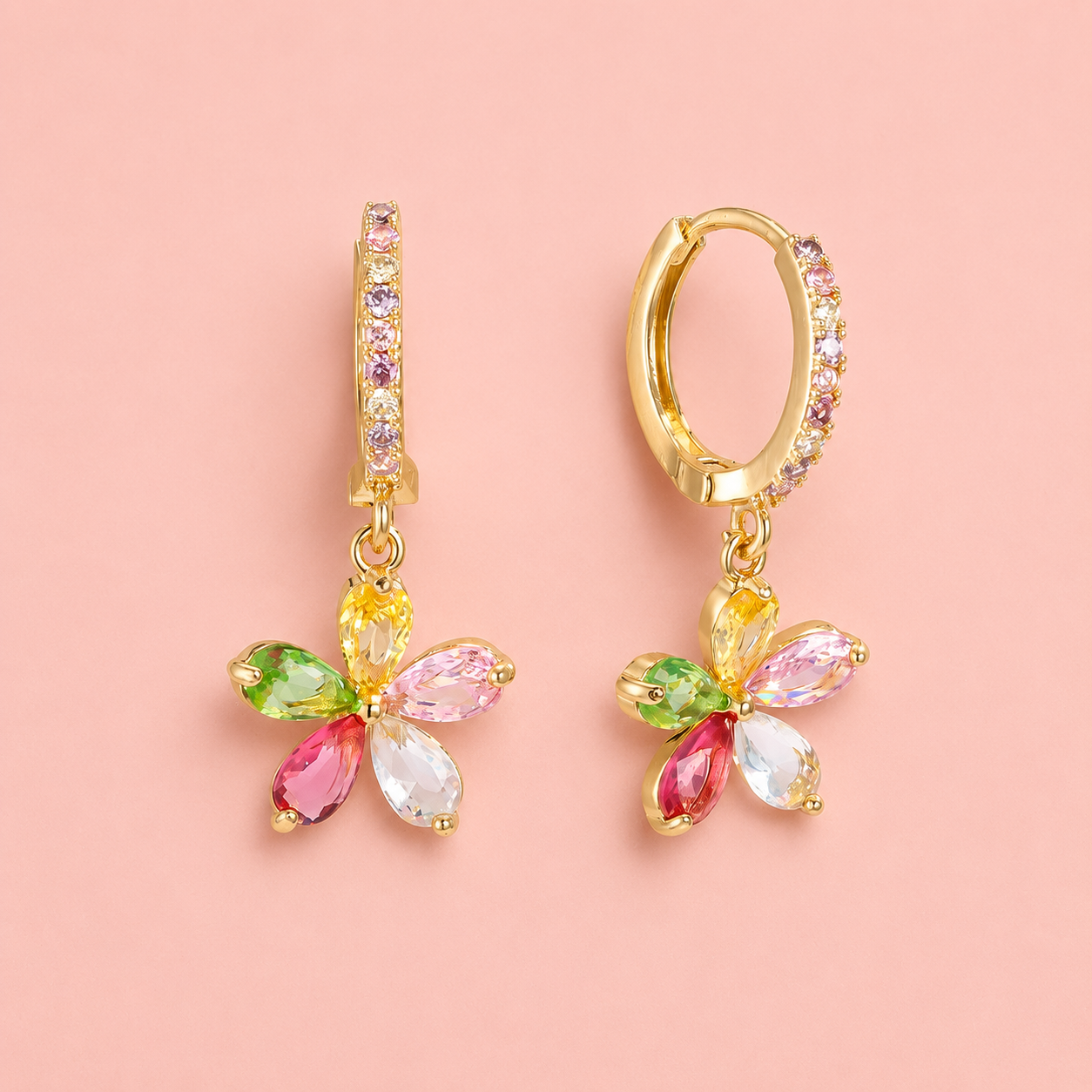 Blumen Creolen mit Zirkonia – vergoldet, 26 mm