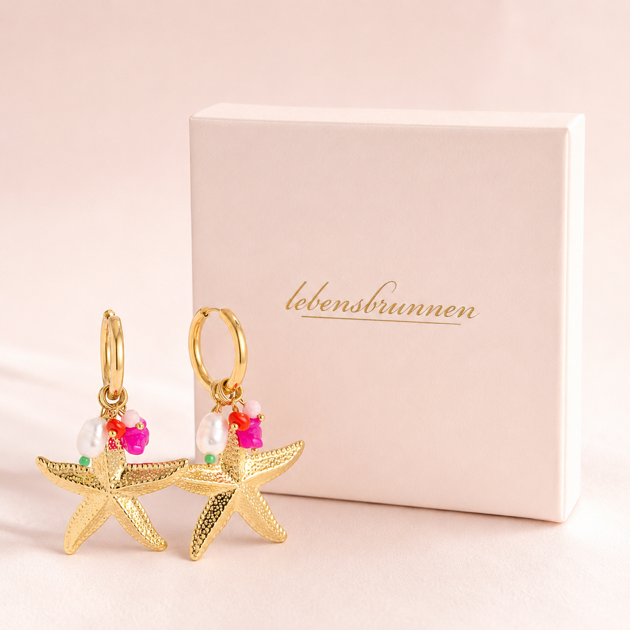 Seestern Creolen mit bunten Details "Starfish" – vergoldet, 35 × 60 mm