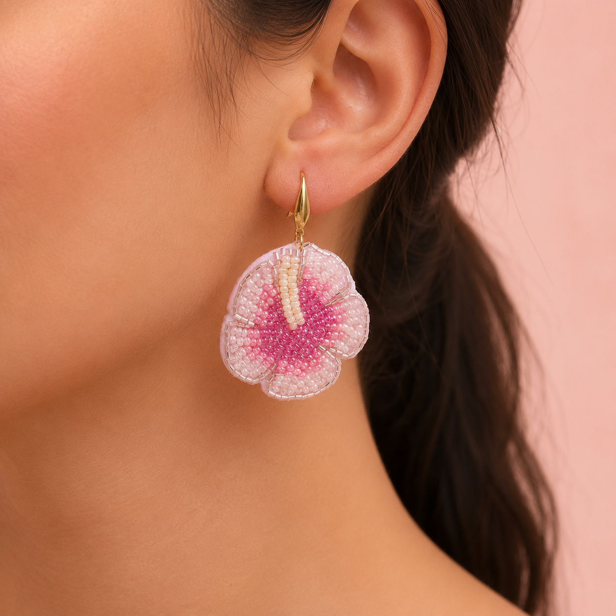 Blumen Ohrringe Pink - vergoldet, 65mm