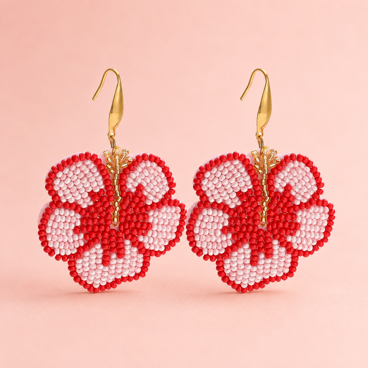 Blumen Ohrringe Rot - vergoldet, 65mm