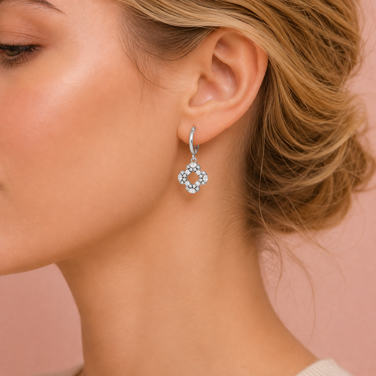 Ohrringe Lucky Diamond Flower - vergoldet, 28mm