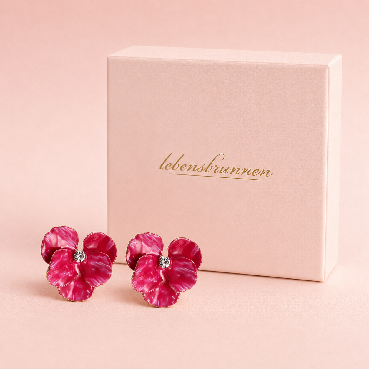 Pinke Blumen Ohrstecker mit Emaille – vergoldet, 25 mm