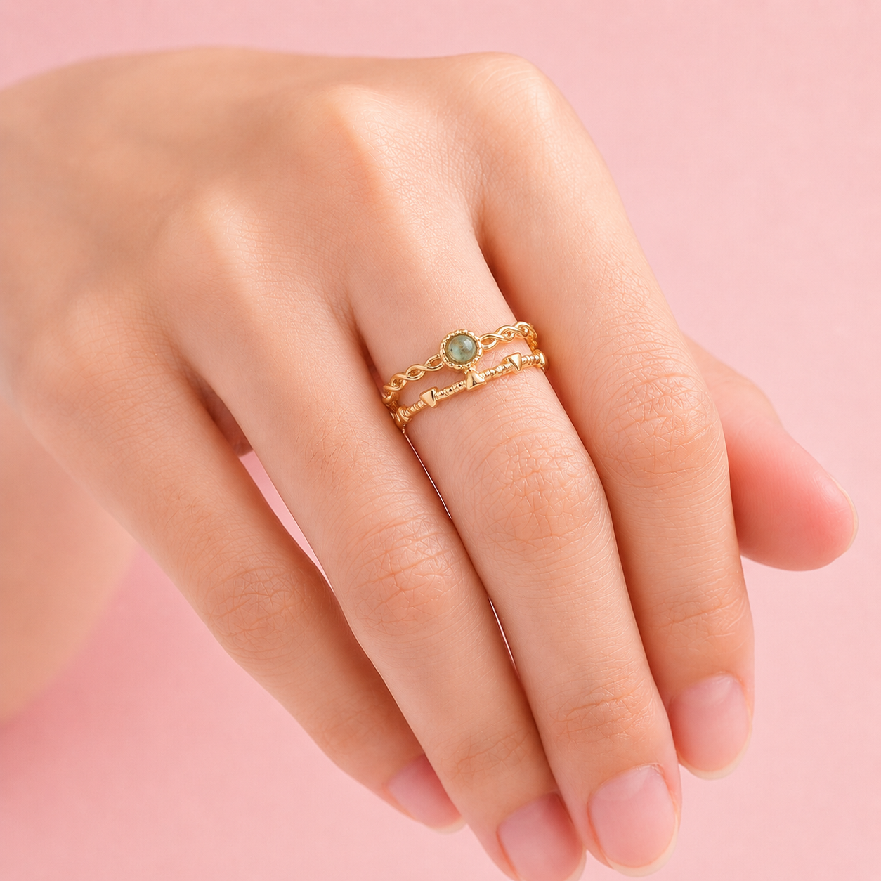 Ring Turquoise Naturstein, vergoldet