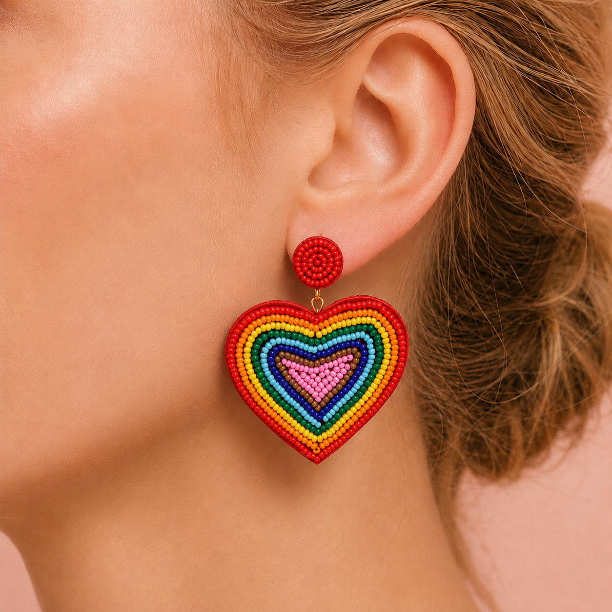 Regenbogen Ohrringe mit bunten Perlen "Pride" – 60 mm