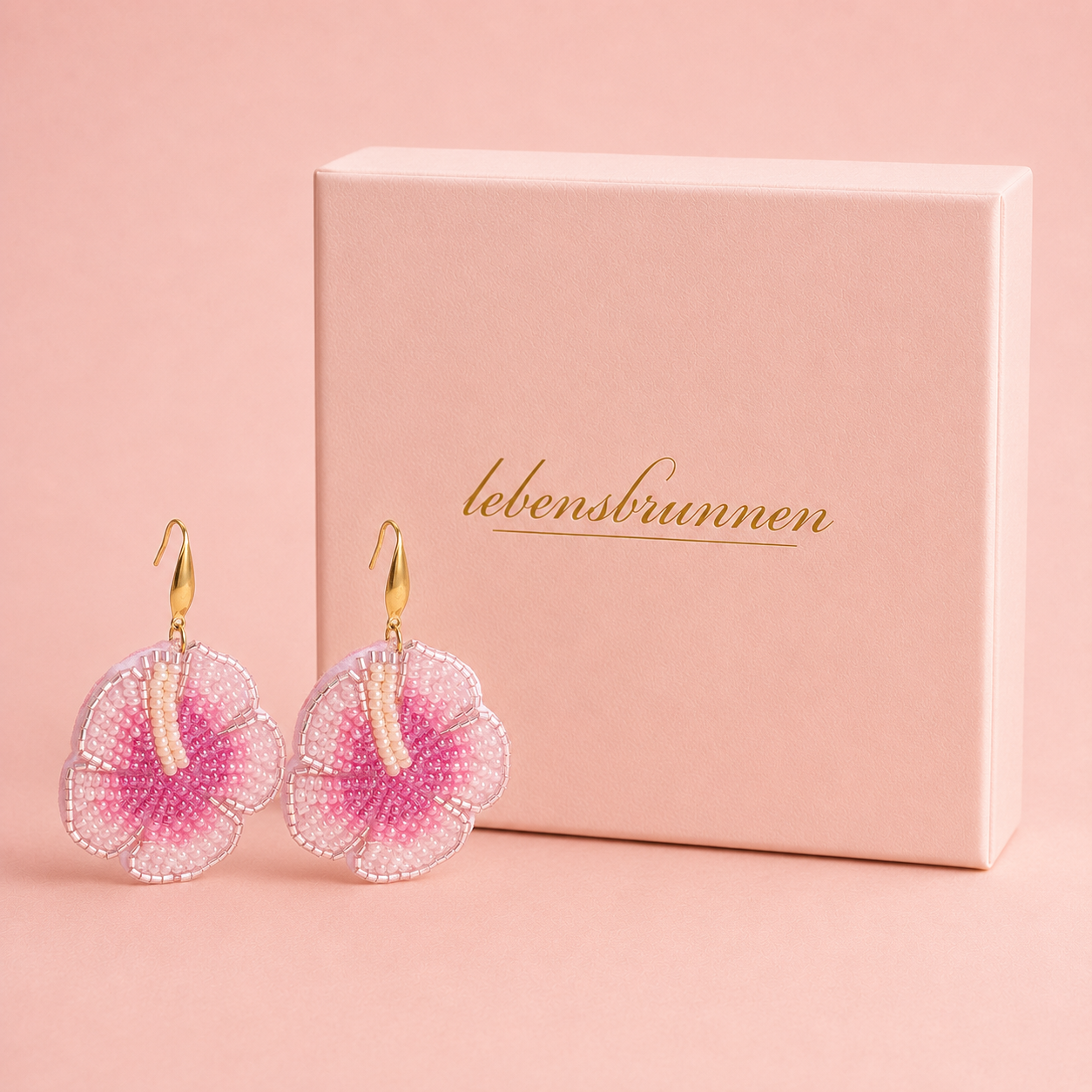 Blumen Ohrringe Pink - vergoldet, 65mm