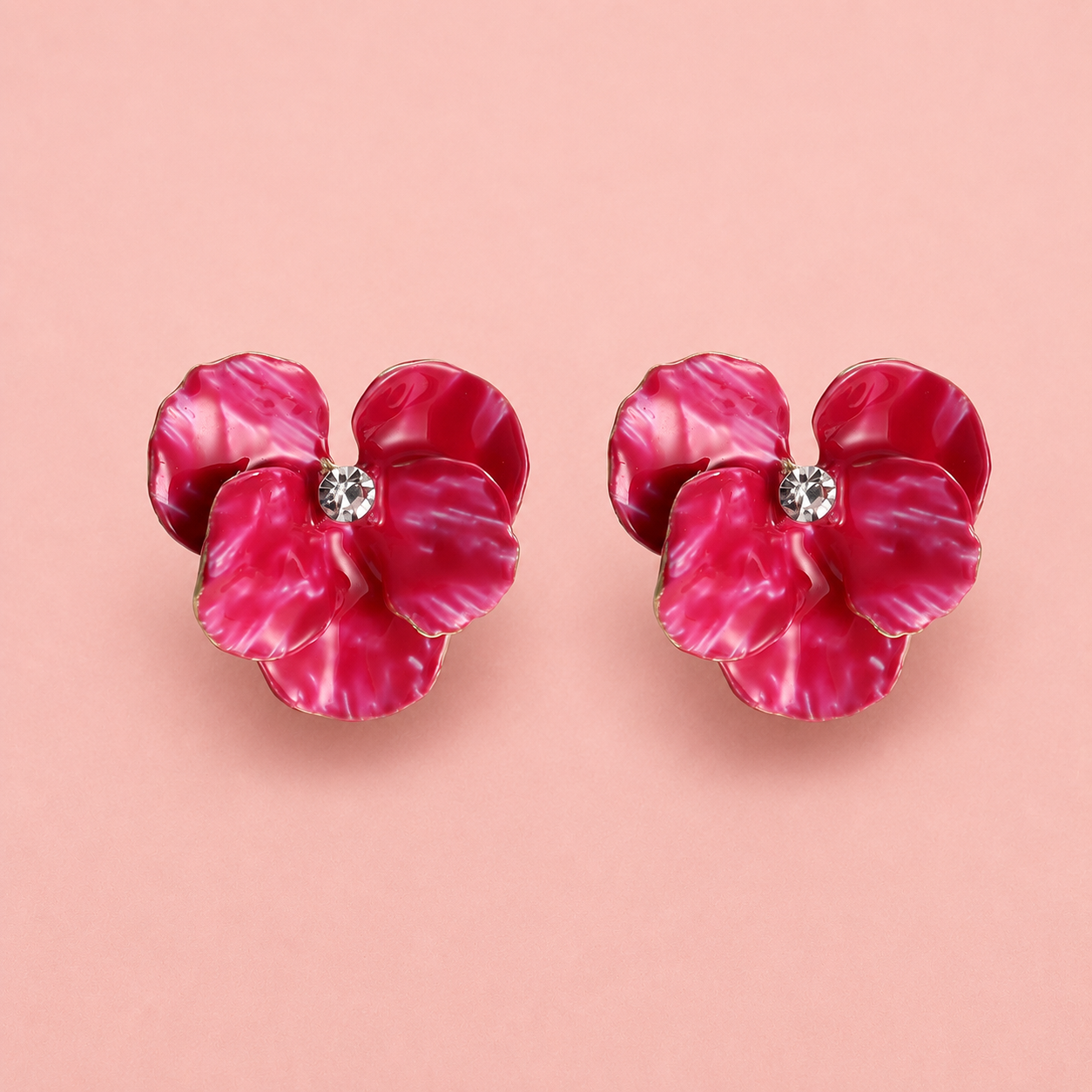 Pinke Blumen Ohrstecker mit Emaille – vergoldet, 25 mm