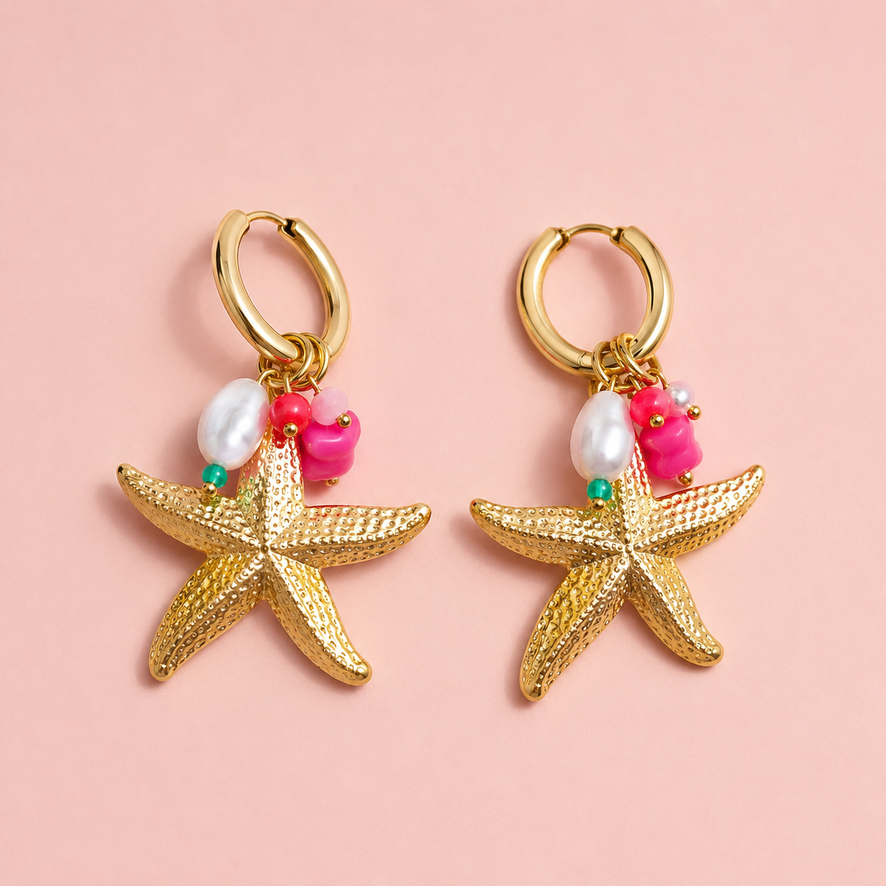 Seestern Creolen mit bunten Details "Starfish" – vergoldet, 35 × 60 mm