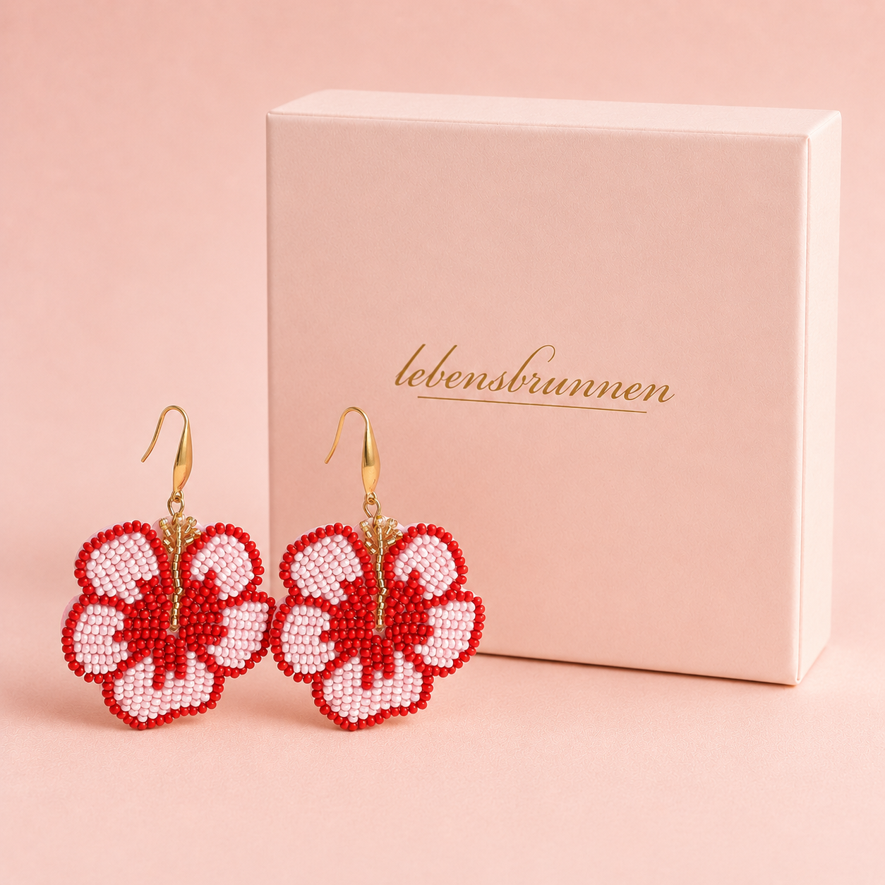 Blumen Ohrringe Rot - vergoldet, 65mm